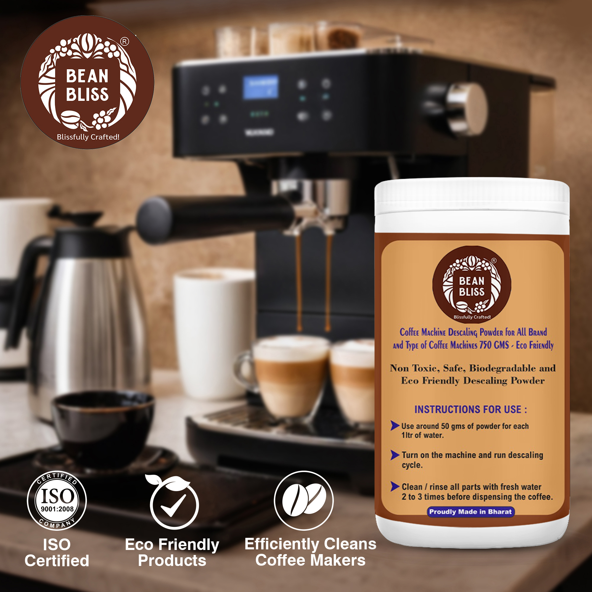 Bean Bliss Eco-Friendly Coffee Machine Descaling Powder- Effective Solution for All Machines, Prevents Malfunctions, and Ensures Optimal Performance (750gm) - Image 3