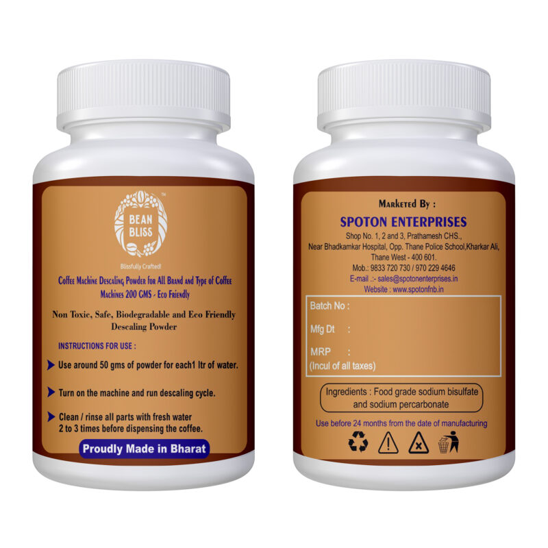 Bean Bliss Eco-Friendly Coffee Machine Descaling Powder- Effective Solution for All Machines, Prevents Malfunctions, and Ensures Optimal Performance (200gm)