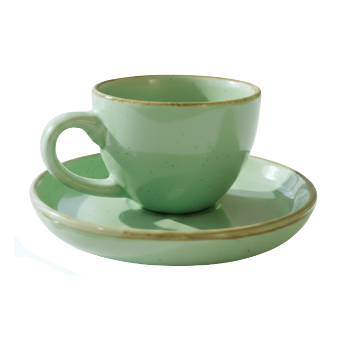 Bean Bliss 90ml Barista Friendly Mint Sparkle Stoneware Cappuccino and Latte Cup with Saucer – Microwave and Dishwasher Safe, Lead-Free – Set for Coffee Shop, Home, Office, Cafes, Restaurants