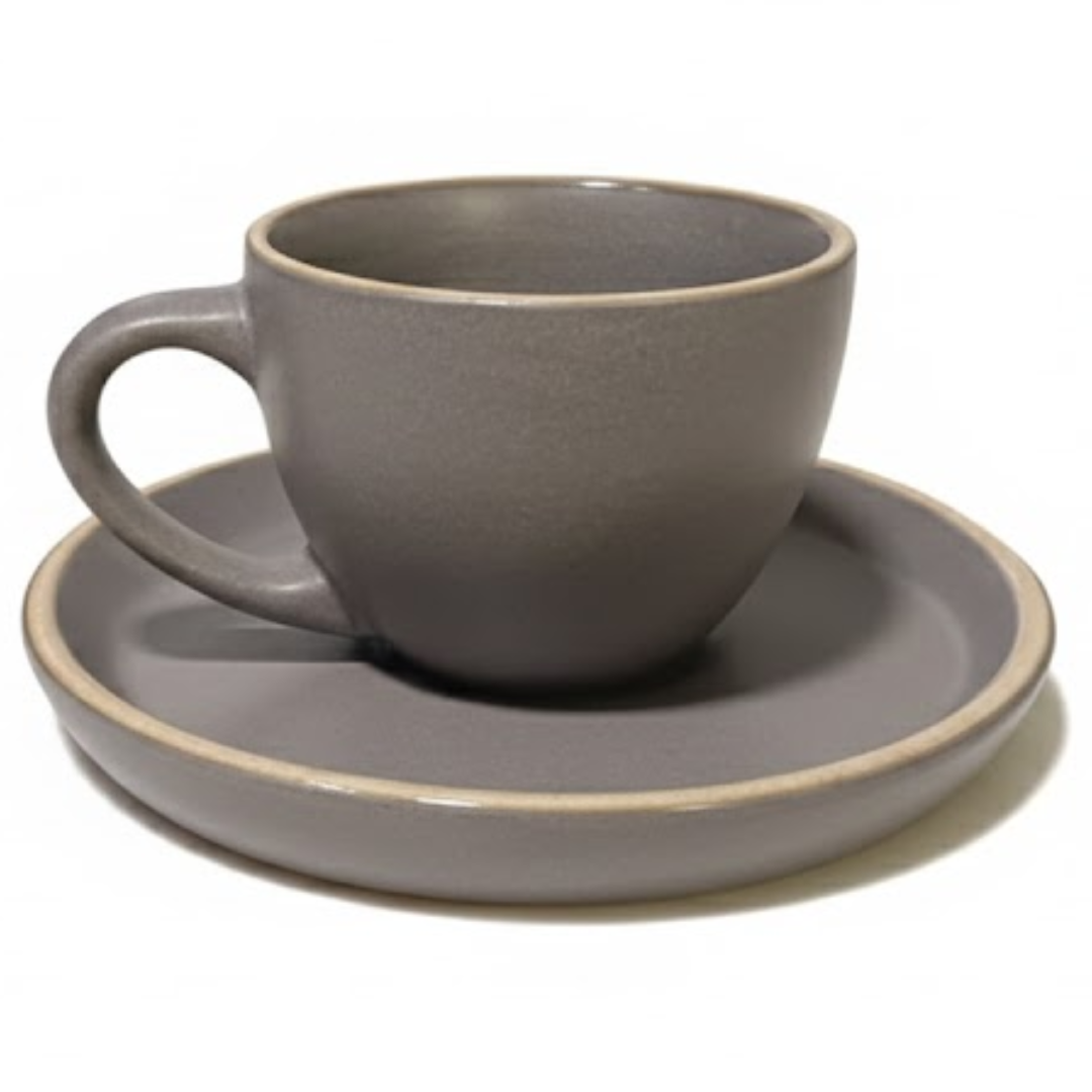 Bean Bliss 90ml Barista Friendly Stone Grey Stoneware Cappuccino and Latte Cup with Saucer – Microwave and Dishwasher Safe, Lead-Free – Set for Coffee Shop, Home, Office, Cafes, Restaurants